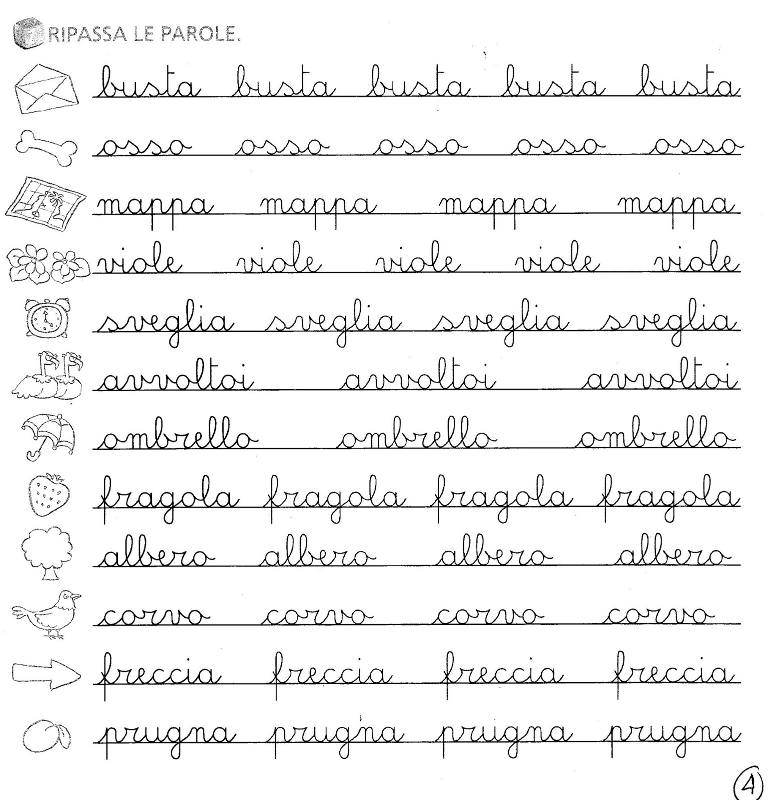 Attività 1^D Scheda corsivo (parole)