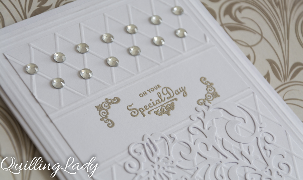 Quilling Lady Elegant wedding card with silver gems
