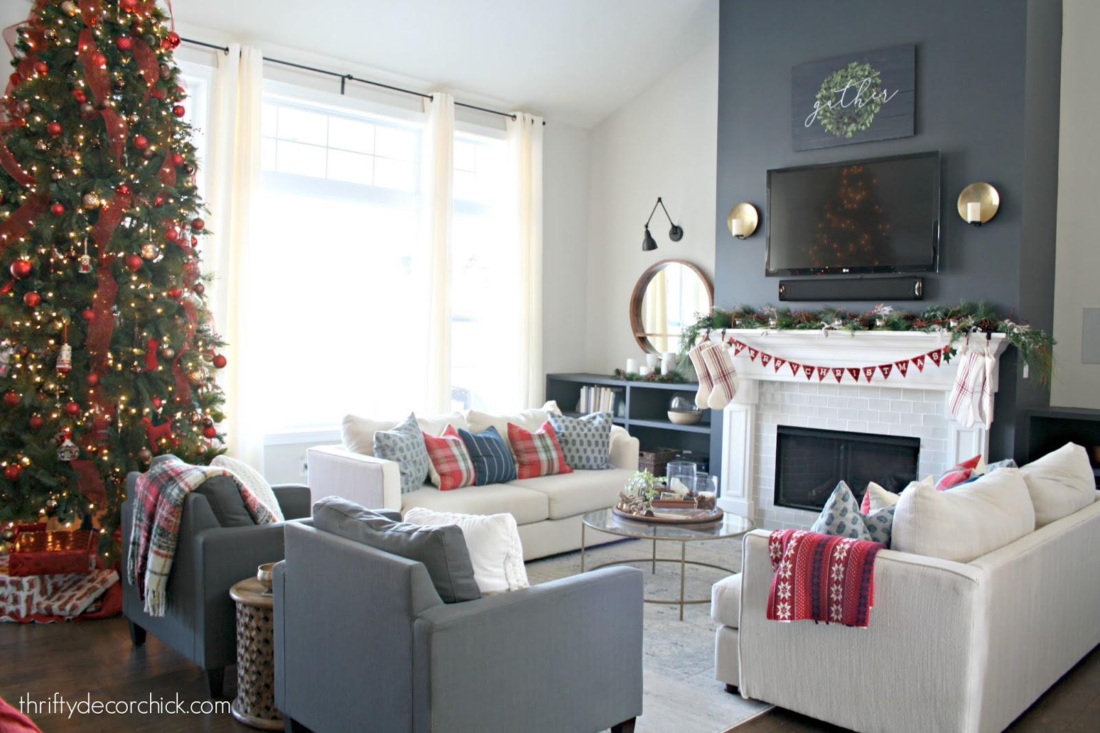 Symmetrical family room furniture set up