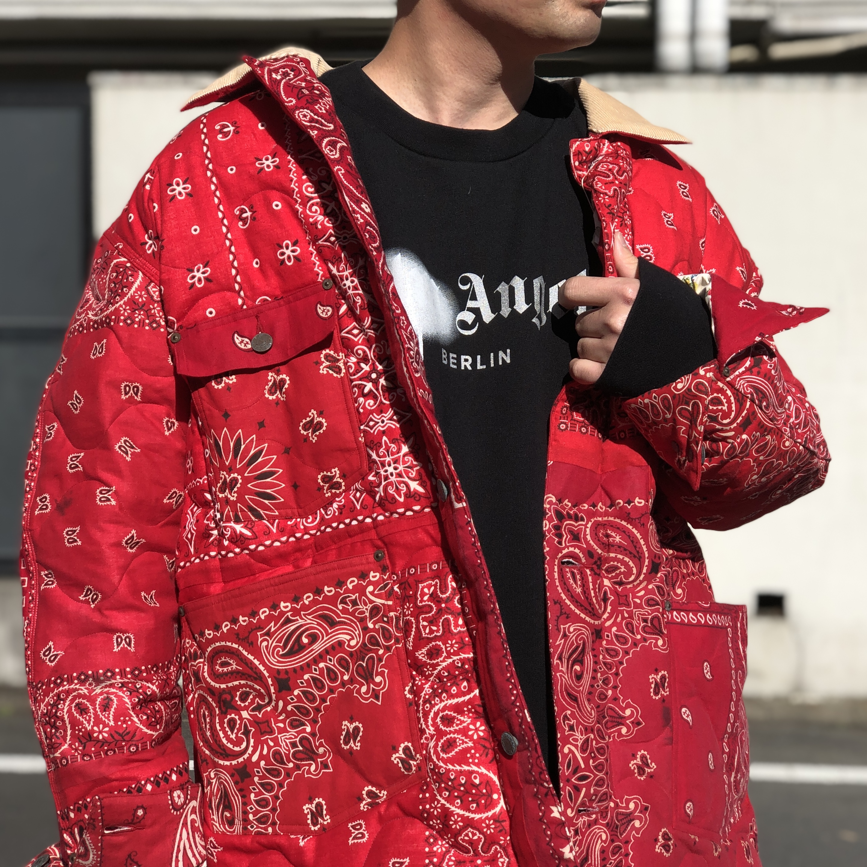 READY MADE レディメイド 21SS BANDANA BURN COAT コーデュロイカラー バンダナ 長袖シャツ ジャケット レッド RE-CO-RE-00-00-112