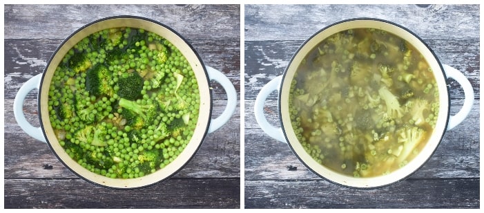 Making broccoli and pea soup - step 5 - stock added and soup cooked