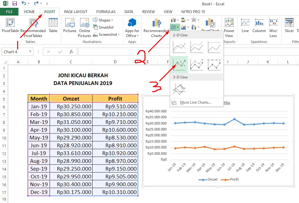 Grafik Garis di Excel