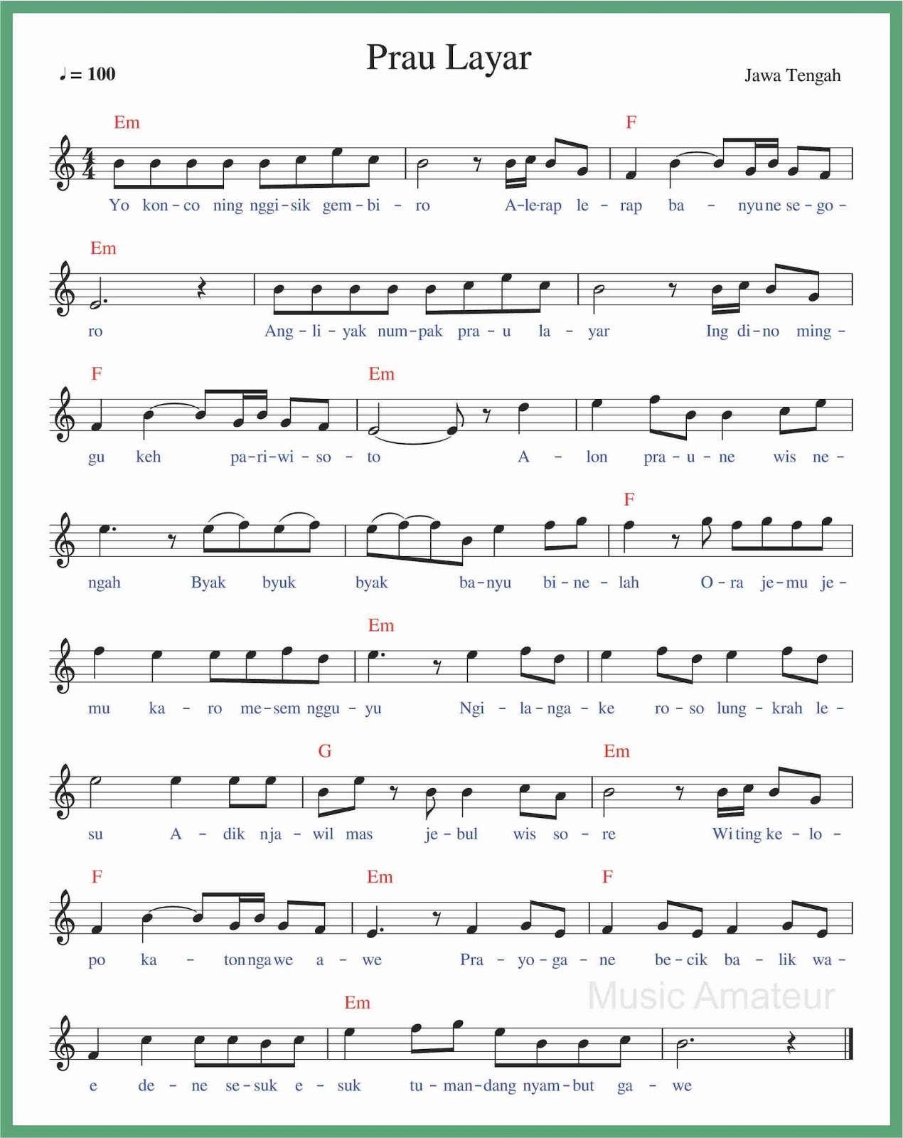 Not Angka Prau Layar Seputar Musik