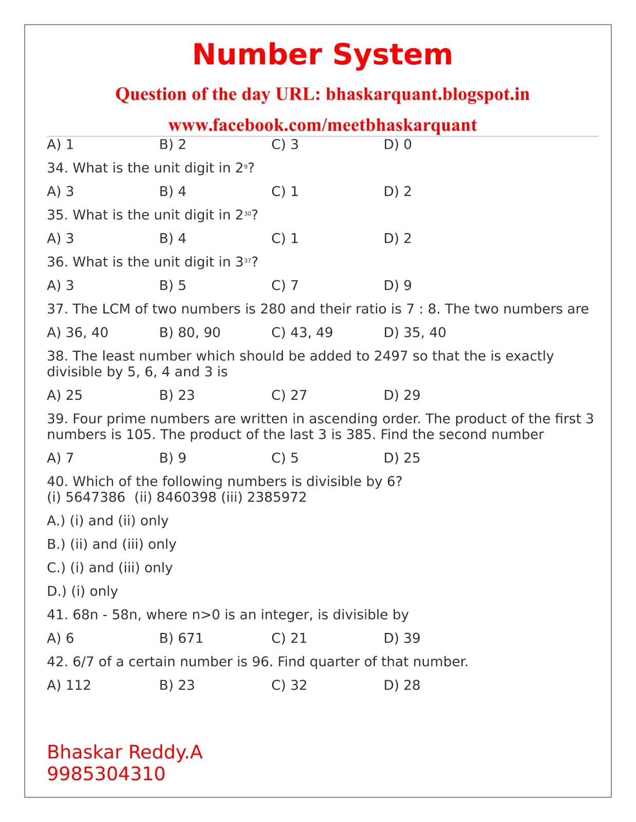 bhaskar-reddy-ankireddypalli-aptitude-classes-number-system-sample-questions