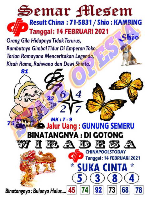 18 Syair hk opesia ws 14 februari 2021
