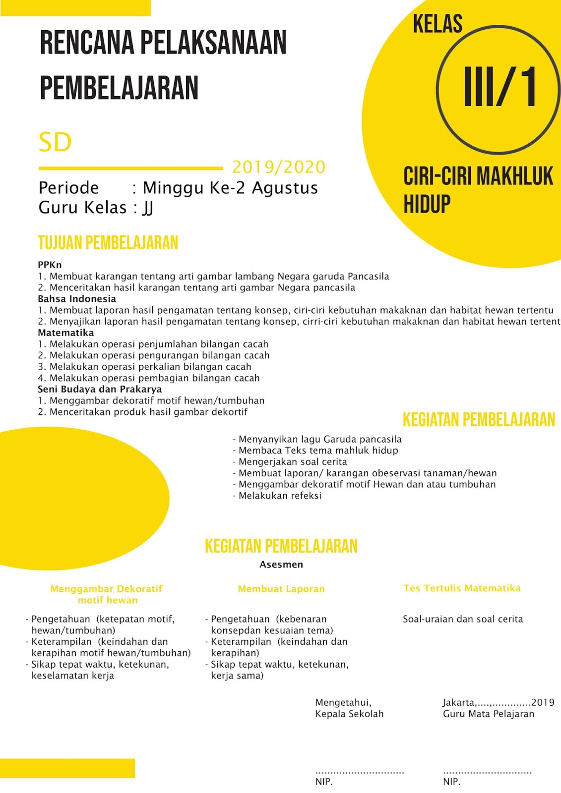 Contoh RPP Inspiratif SD Kelas 3 Tahun 2020 - RPP REVISI 2018