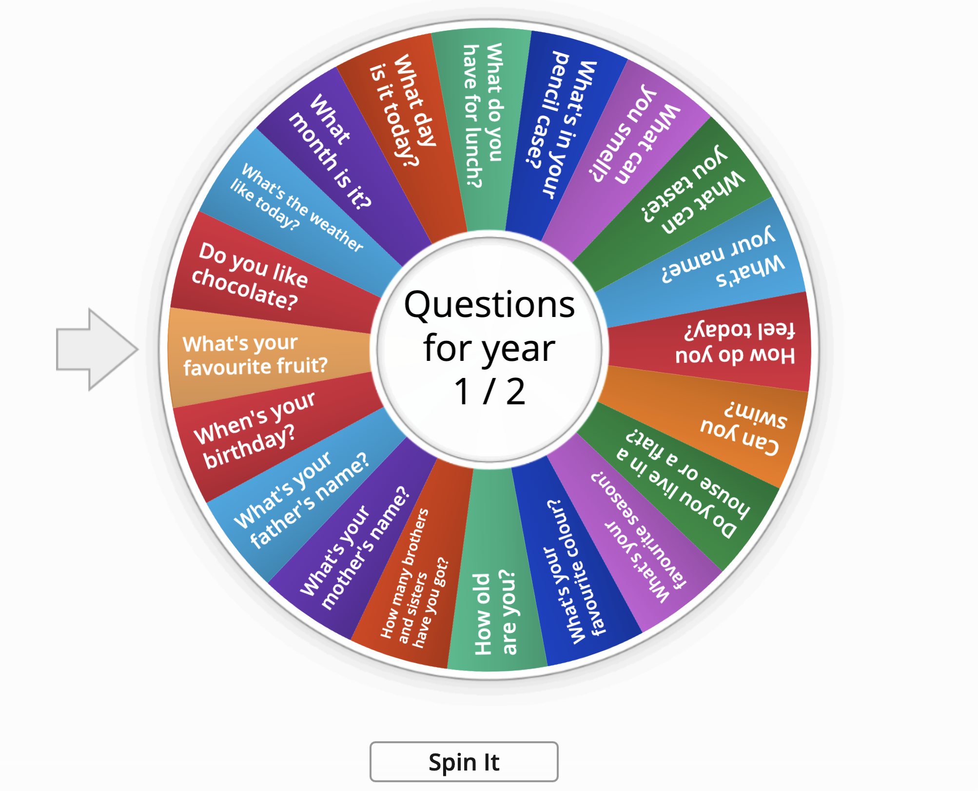 Our English class Questions wheel