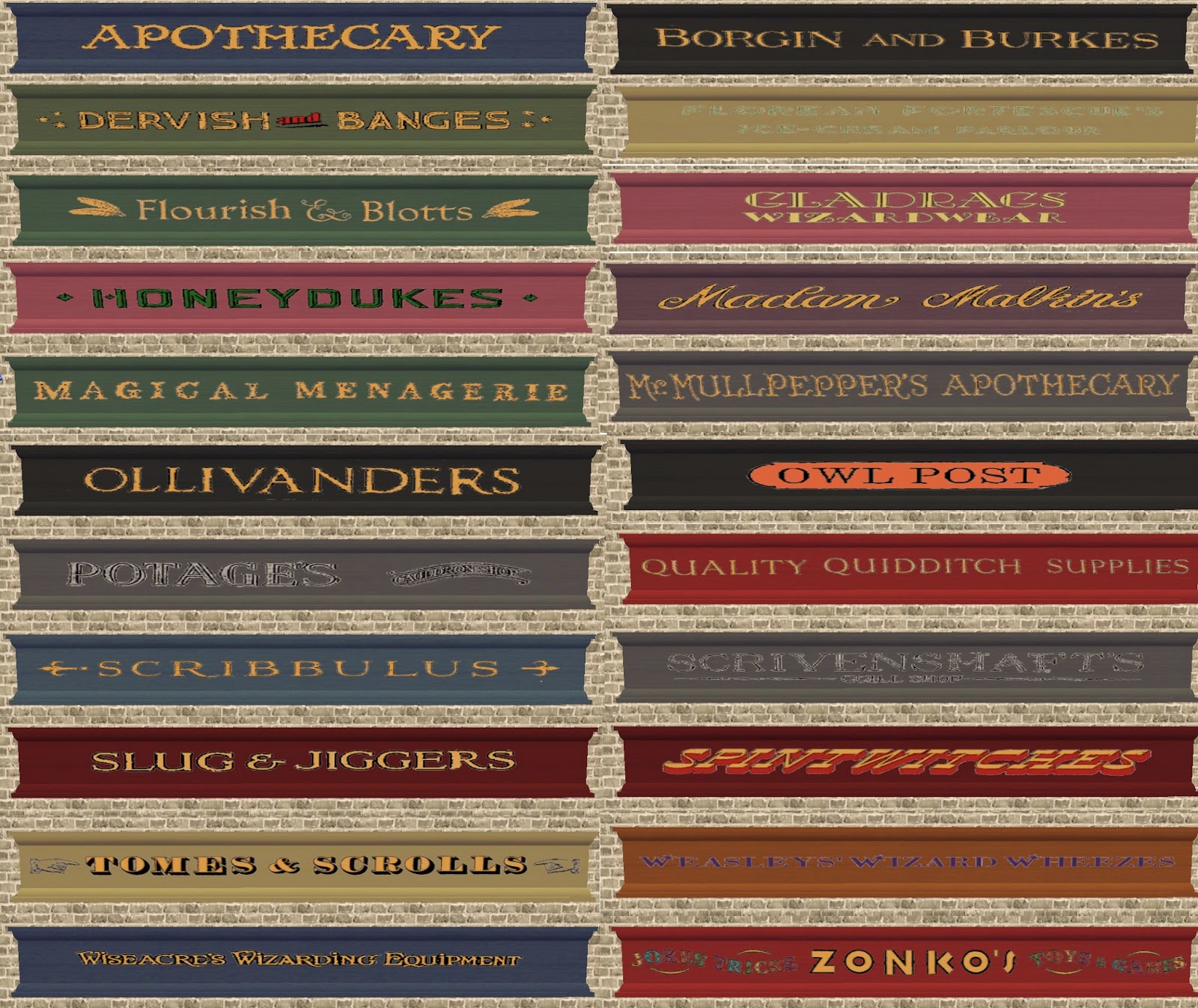 Decat's Sims 2 Creations Diagon Alley shop fronts