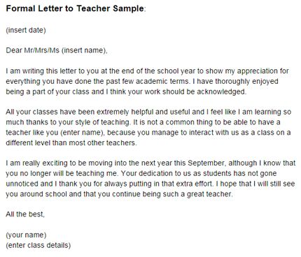 Formal Letter Format To A Teacher Birthday Letter