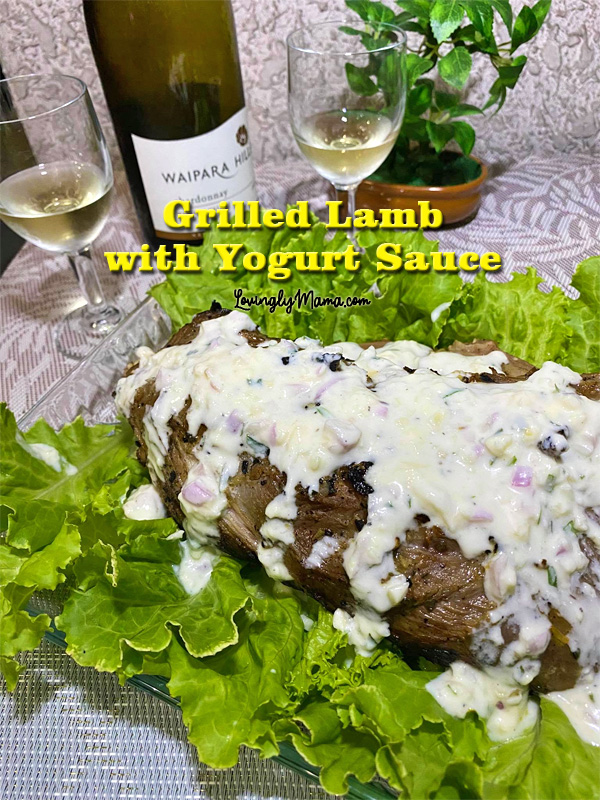 Grilled lamb, easy and healthy recipe, grilled lamb with yogurt sauce, lamb dish, lamb recipe, green salad, yogurt dressing, Greek cuisine, healthy cooking, Greek food, lamb recipe, Chardonnay, white wine, wine pairing, Pascual Greek-style yogurt, curly greens, health benefits of lamb, cholesterol in lamb, grilled recipe, grilled dish, stove top griller, charcoal grill, lamb marinade, replacement for dill, tarragon, mint, mint and lamb, homecooking, date night, from my kitchen, good meat for kids, marinade, lamb marinade