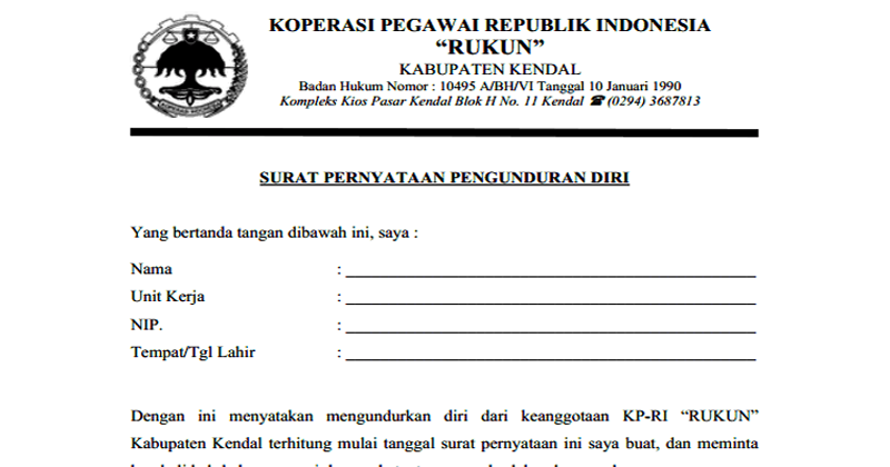 Contoh Surat Pengunduran Diri Dari Koperasi Simpan Pinjam - Kumpulan