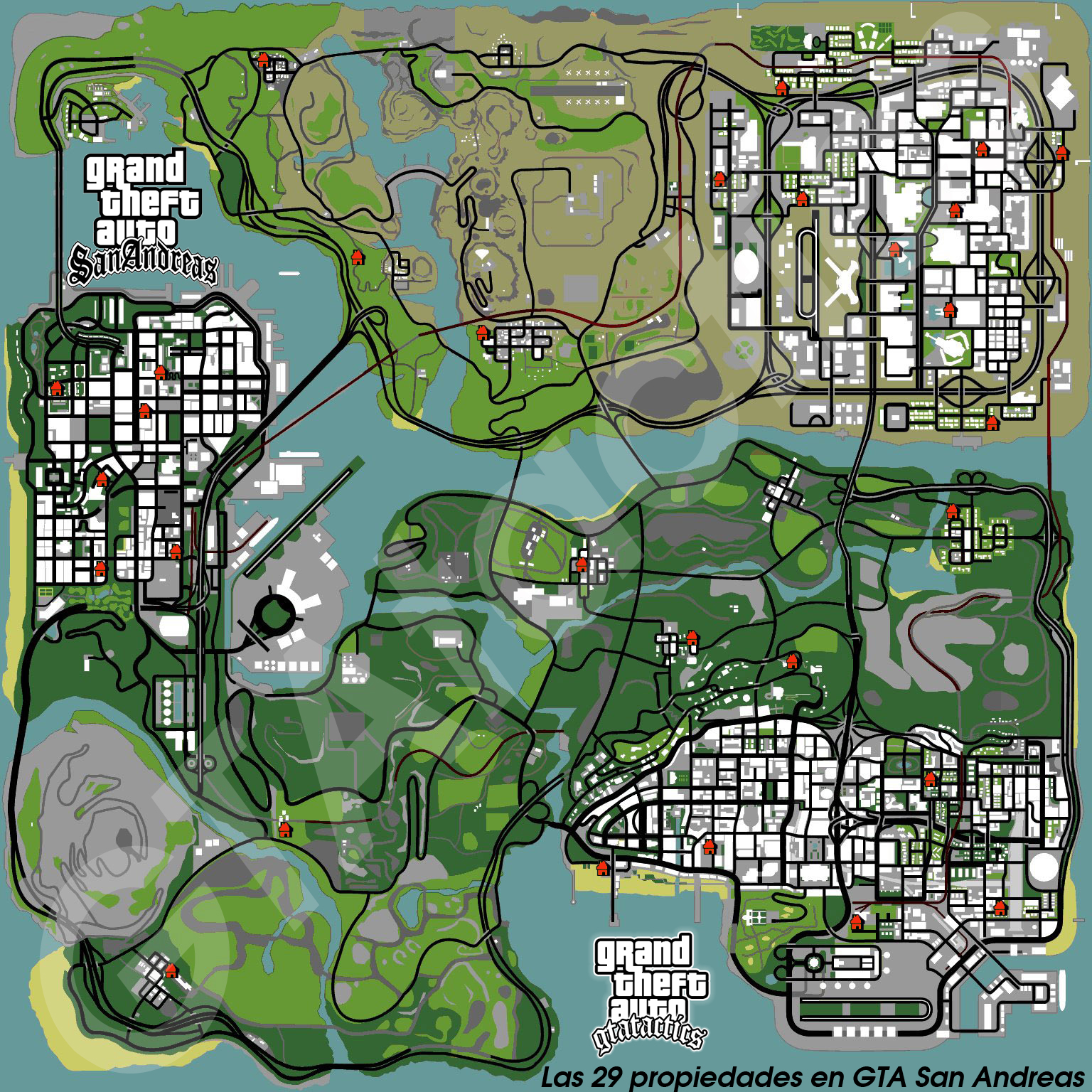 GTA San Andreas 29 propiedades (Safehouses)