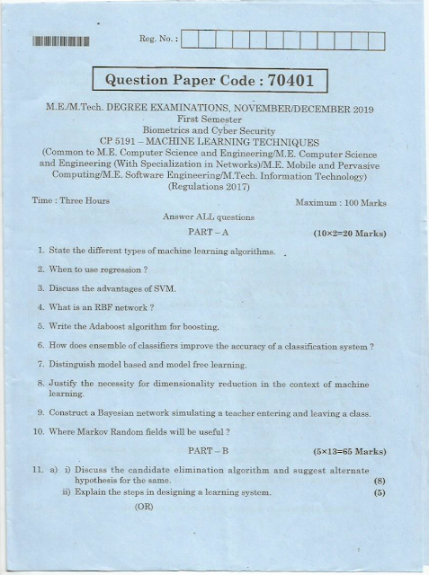 Anna University CP 5191-MACHINE LEARNING TECHNIQUES November/December ...
