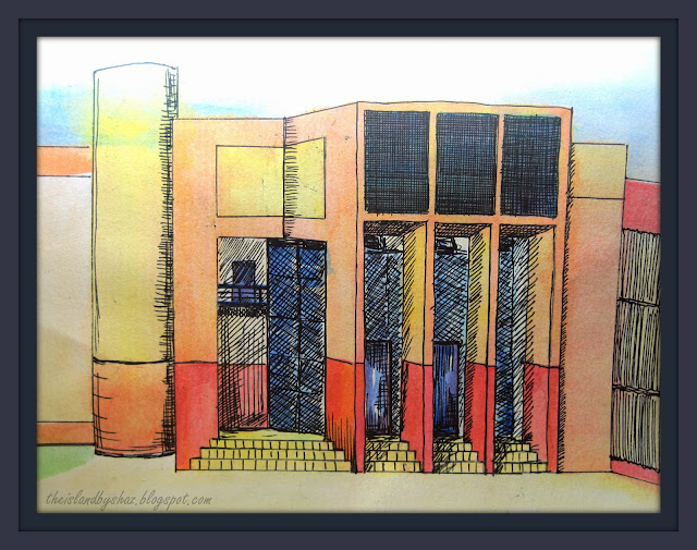 Watercolour painting of Eric Williams Medical Sciences Complex (WIP)