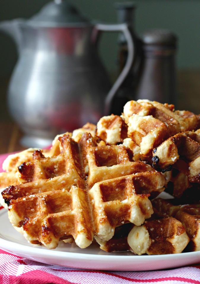 Liège Waffles are a sweet, chewy, butter, thick waffle make with brioche-like yeasted dough