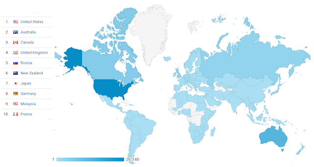 The SkyLife Top Geo Countries from Google Analytics