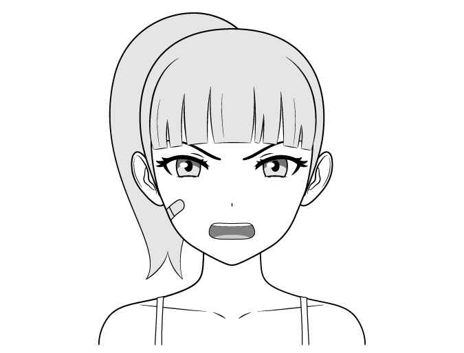 Anime gambar wajah marah karakter wanita tangguh