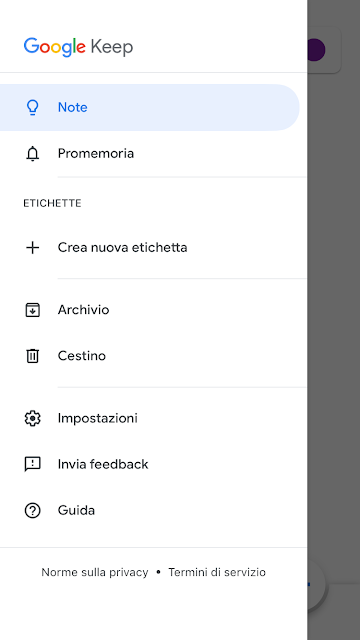 Google Keep Impostazioni