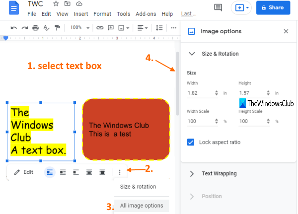 définir l'habillage du texte par rotation de la taille