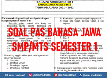 Soal Pas Bahasa Jawa Kelas 7 8 9 Smpmts Semester 1 K13 Terbaru 2022 - Kami Madrasah