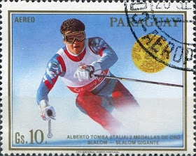 Tomba's double Olympic gold at the 1988 Winter Games was commemorated on a postage stamp in Paraguay