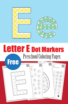 Letter E dot markers free preschool coloring pages ,learn alphabet ABC for toddlers