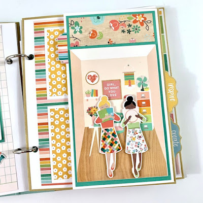 Crafty Girls Rock Scrapbook Album page with flowers, typewriter, & crafting supplies