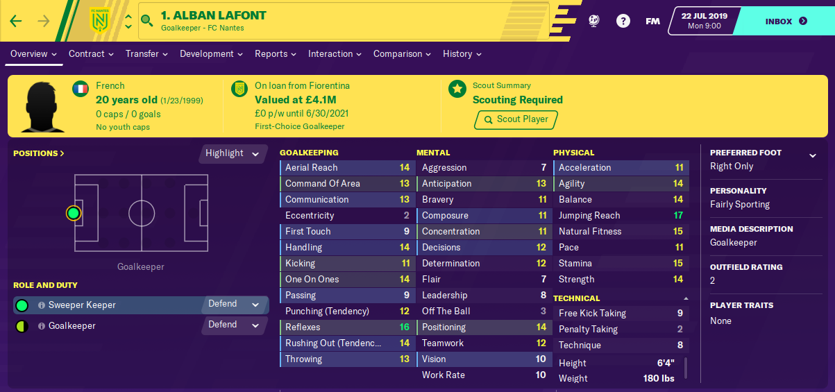 Alban Lafont: Starting Attributes in FM2020 Alban Lafont: Starting Attributes in FM2020