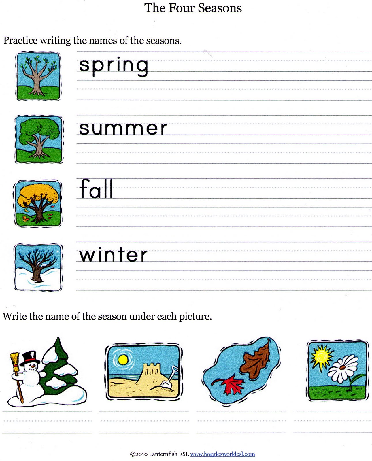Seasons Video for Kids and work sheets