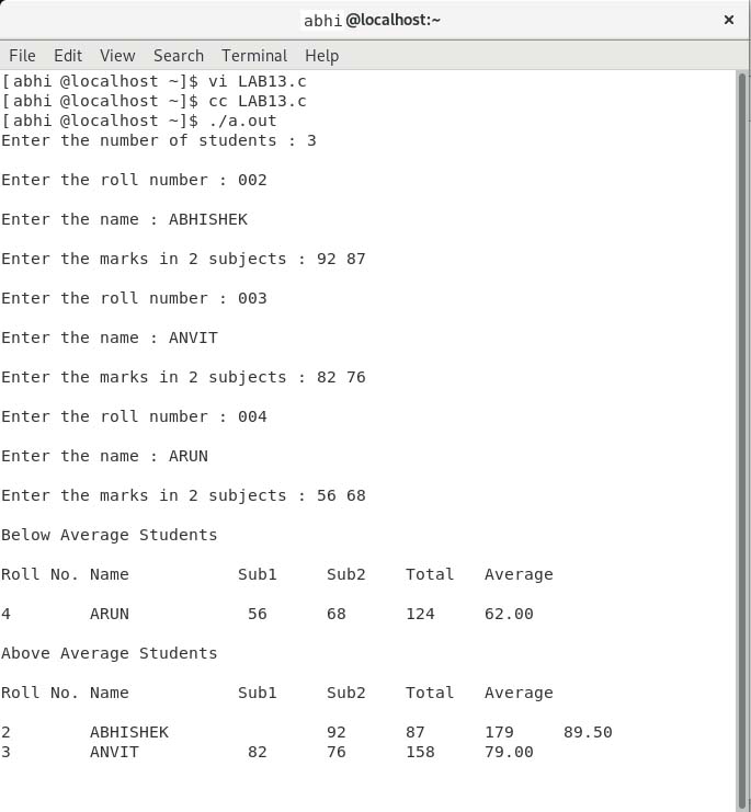 VTU CSE LABS: CPL 13 - COMPUTE AVERAGE- MARKS