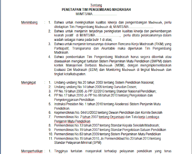 Terbaru Contoh SK Tim Pengembang Madrasah