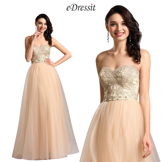 Elegant Strapless Sweetheart Beige Ball Gown Formal Dress