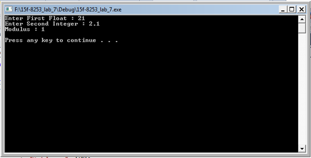 C++ program to perform Modulus on one integer and one float ( logic ...