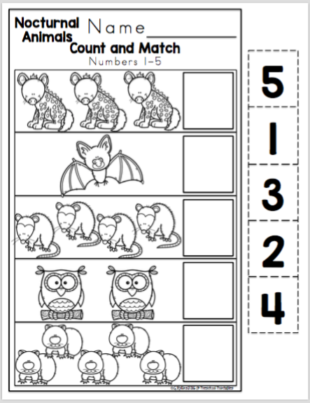 Nocturnal Animals Math and Literature (Updated) ~ Preschool Printables