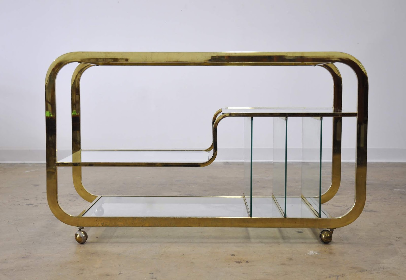 SELECT MODERN Milo Baughman Brass Rolling Bar or Serving Cart with
