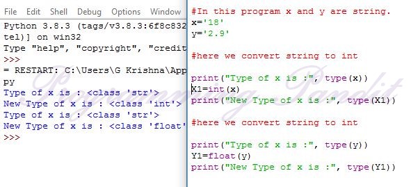 Python program to display type casting concept by G Krishna Chauhan ...