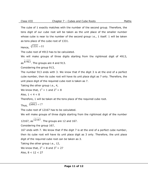 NCERT Solutions for Class 8 Maths Chapter 7 Cubes and Cube Roots