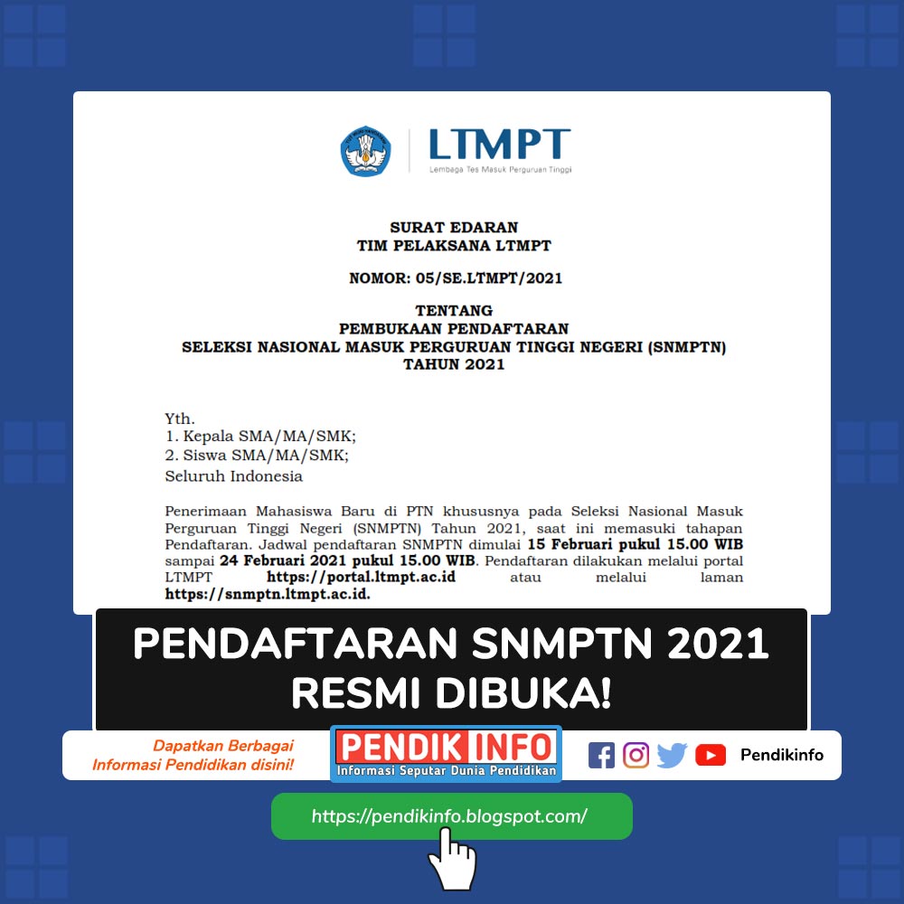 Pendaftaran SNMPTN 2021 Resmi Dibuka, Download Surat Edarannya di sini!