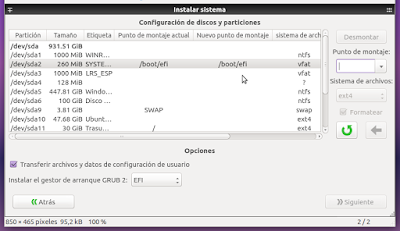 Systemback Instalar sistema seleccionar EFI