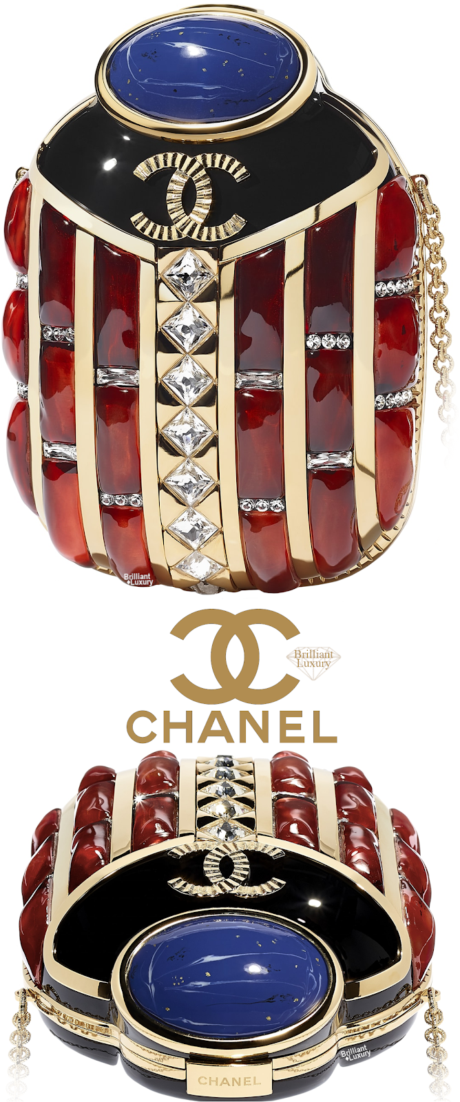 Brilliant Luxury♦Chanel Resing Strass Evening Bag in Gold, Black, Red Brilliant Luxury♦Chanel Resing Strass Evening Bag in Gold, Black, Red