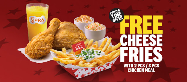 KFC Free Cheese Fries with 2 pcs/3 pcs meals from 29 July!