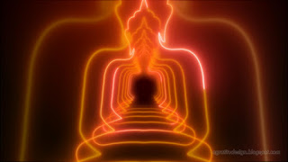 Abstract Buddha Tunnel Silhouette Lines With Orange Neon Glow And Light