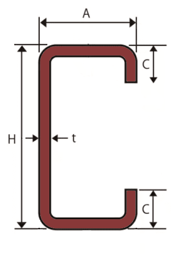 カラ－Ｃ型鋼 - C（Cチャン）サビ止め付の寸法表と質量計算|配管継手 ...