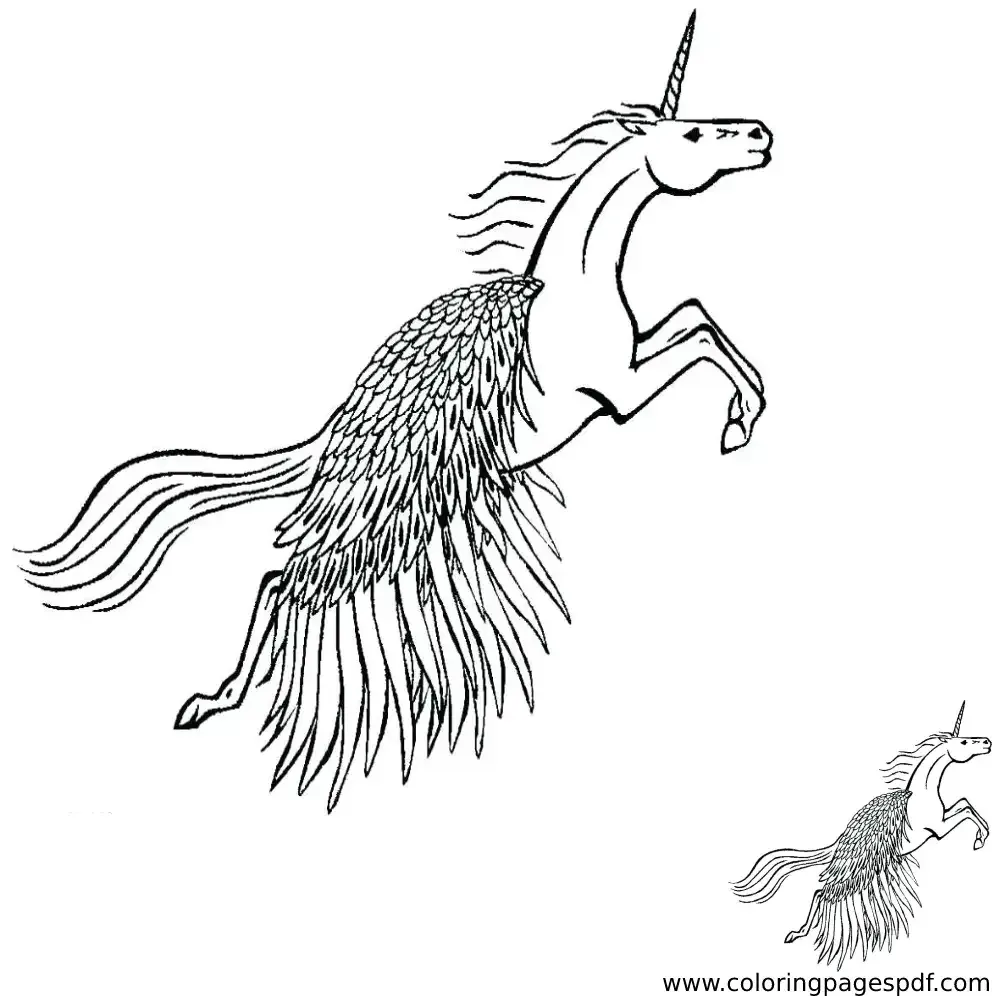 Coloring Page Of A Unicorn Flying Up