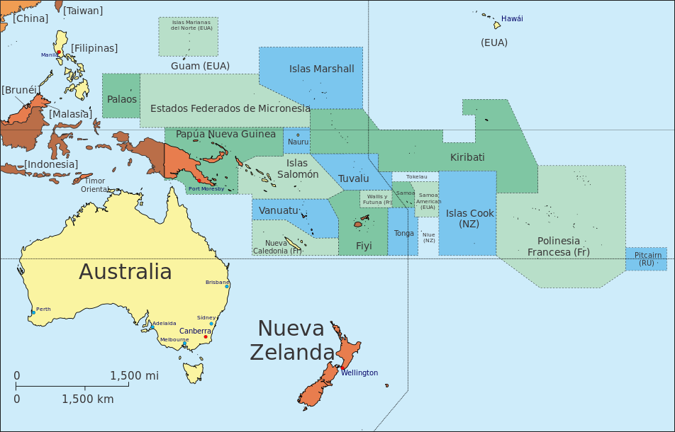 Me gustan las Sociales: Oceanía. Mapa político.