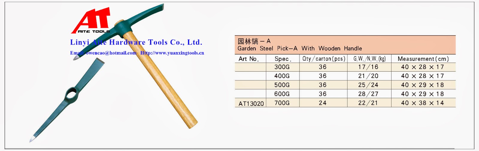 Linyi Aite Hardware Tools Co., Ltd.: Garden Steel Pick-A With Wooden Handle