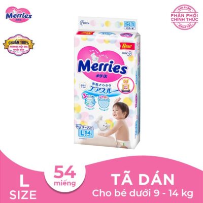 Bỉm/Tã dán Merries size L 54 miếng (cho bé 9 – 14kg)