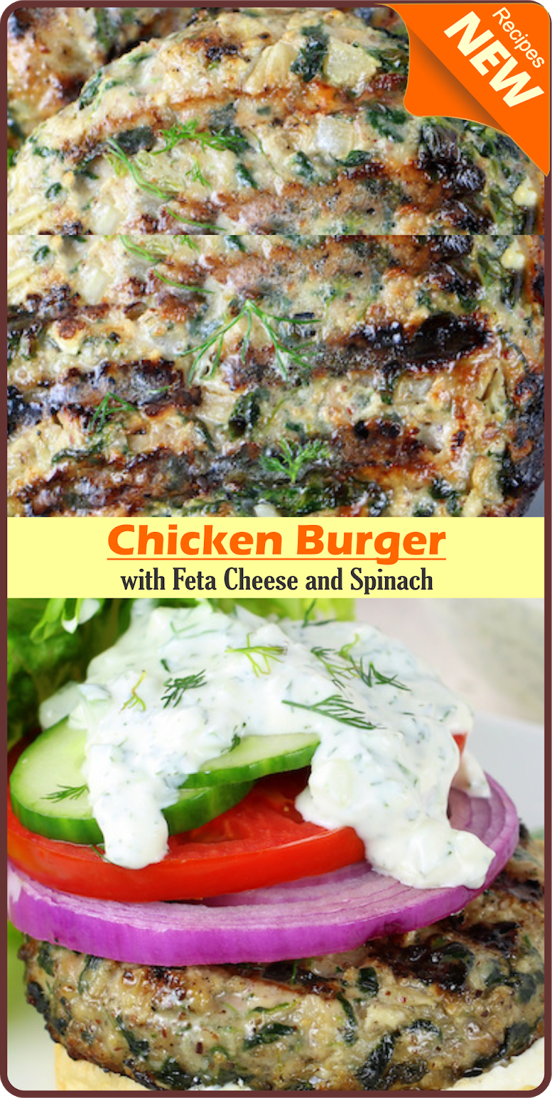 Chicken Burger with Feta Cheese and Spinach Amzing Food