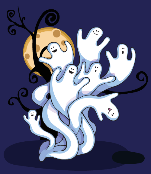 7 Fantasmas cartoon flotando sinuosamente Halloween