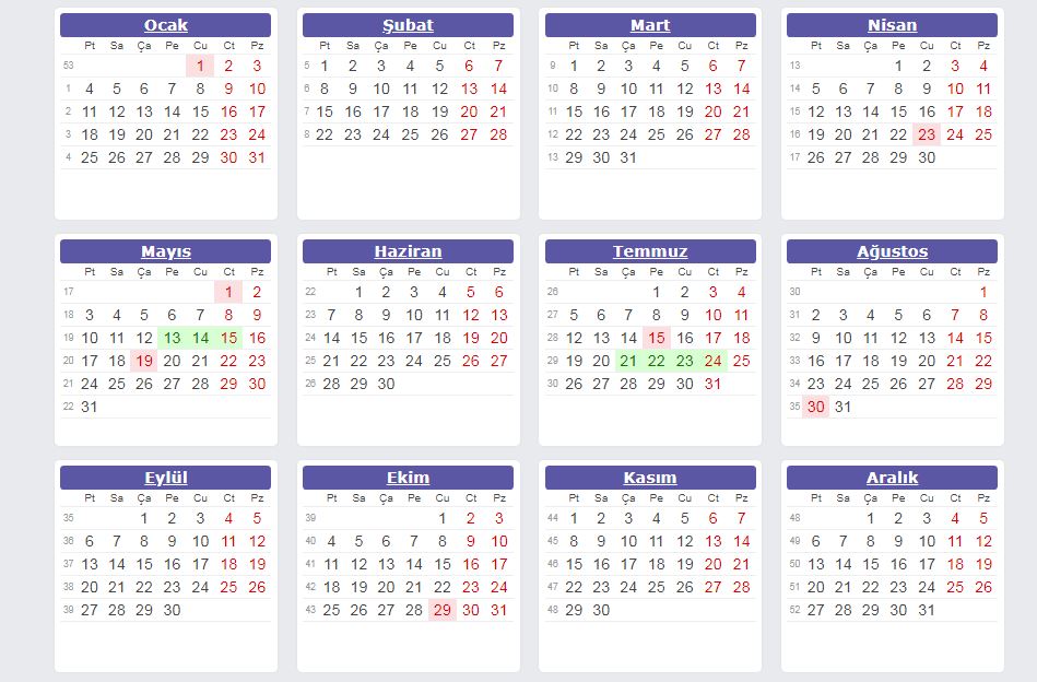 inndustry 2021 Yılı Haftalı Takvim 2021 Tatil Günleri